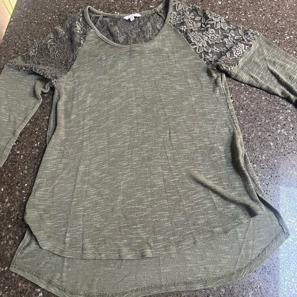 Candie's Olive Floral Lace Sleeve and Back Long Sleeve Top Size XL Y2K Whimsy - Picture 1 of 6